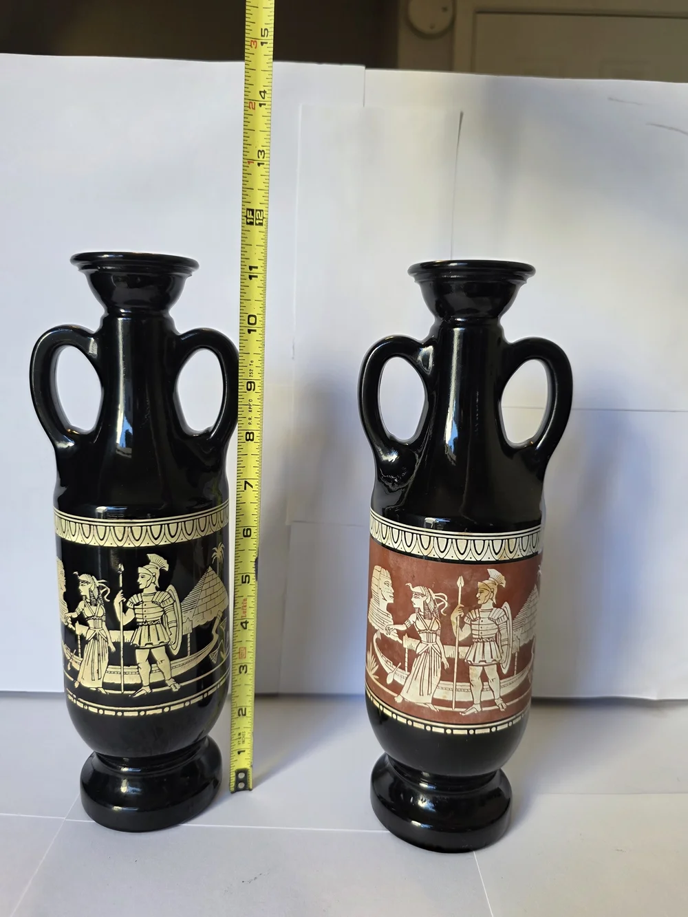 Vintage 1962 Jim Beam Egyptian Cleopatra Decanter Pair Black Ceramic Urns